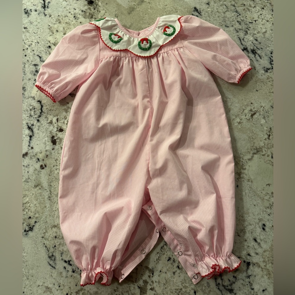 Christmas wreath embroidered romper
